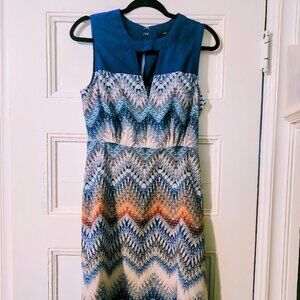 BCBG Max Azria Blue Abstract Print Sleeveless Dress
